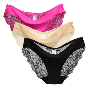 S-2XL! seamless low-Rise women's sexy lace lady panties seamless cotton breathable  Hollow briefs Plus Size girl underwear 3 pcs