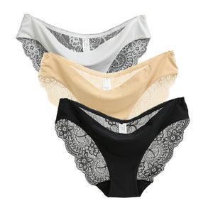 S-2XL! seamless low-Rise women's sexy lace lady panties seamless cotton breathable  Hollow briefs Plus Size girl underwear 3 pcs