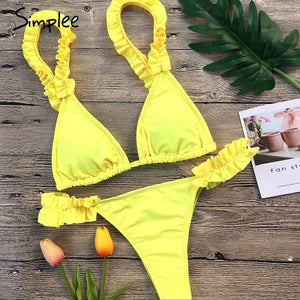 Simplee Padded ruffle lingerie set sexy underwear Women backless tie up bra sets 2018 Summer style beach two piece intimates