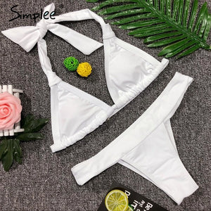 Simplee Halter padded beach bra set Lycar sexy underwear women lingerie set Backless tie up intimates Summer push up bra