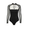 Glamaker Lace up choker hollow out bodysuit Mesh transparent bodycon long sleeve top Black sexy bodysuit women body suit 2018
